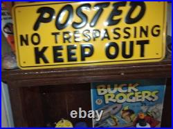 Vintage POSTED NO TRESPASSING KEEP OUT Heavily Embossed Metal Sign