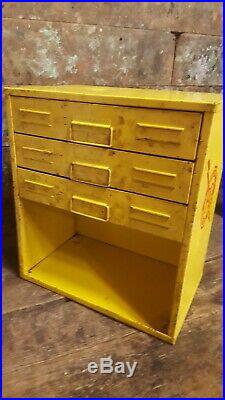 Vintage P&D Ignition Parts Cabinet Yellow Metal Advertising Auto Parts