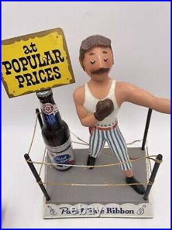 Vintage Pabst Blue Ribbon Beer Boxer Cast Aluminum Statue Sign 1950s