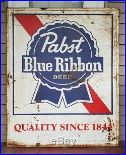 Vintage Pabst Blue Ribbon Beer PBR Large Metal Sign 52x42 Rusty Hipster 1966