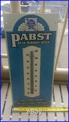 Vintage Pabst Blue Ribbon Beer Thermometer Working Metal Sign Great Condition