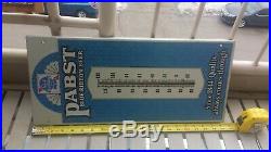 Vintage Pabst Blue Ribbon Beer Thermometer Working Metal Sign Great Condition