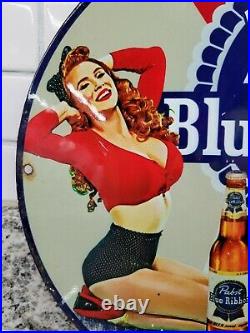 Vintage Pabst Porcelain Metal Sign Pbr Beer Blue Ribbon Gas Oil Garage Man Cave