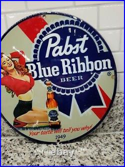 Vintage Pabst Porcelain Metal Sign Pbr Beer Blue Ribbon Gas Oil Garage Man Cave