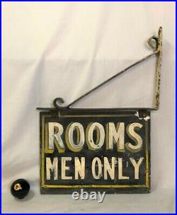 Vintage Painted Sheet Metal Sign Diminutive Size Rooms Men Only