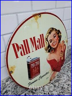 Vintage Pall Mall Porcelain Metal Sign Cigarette Tobacco Gas Oil Garage Man Cave