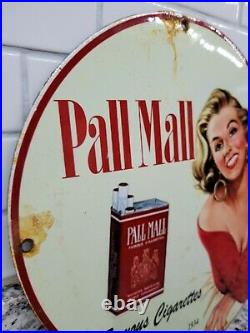 Vintage Pall Mall Porcelain Metal Sign Cigarette Tobacco Gas Oil Garage Man Cave