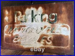 Vintage Parking Motorcycles Bicycles Metal Sign Original Rustic Industrial Decor