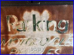 Vintage Parking Motorcycles Bicycles Metal Sign Original Rustic Industrial Decor