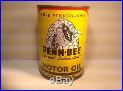 Vintage Penn Bee Oil Quart Can NOS FULL Metal gas rare sign tin handy oiler auto
