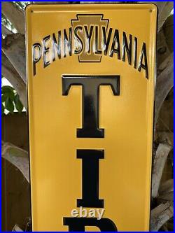 Vintage Pennsylvania Tires Embossed Metal Sign Porcelain USA Keystone Gas Oil