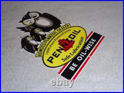 Vintage Pennzoil Be Oil Wise With 3 Owl Graphics 12 Metal Gasoline & Oil Sign