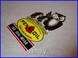 Vintage Pennzoil Be Oil Wise With 3 Owl Graphics 12 Metal Gasoline & Oil Sign
