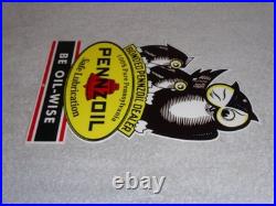 Vintage Pennzoil Be Oil Wise With 3 Owl Graphics 12 Metal Gasoline & Oil Sign