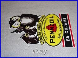 Vintage Pennzoil Be Oil Wise With 3 Owl Graphics 12 Metal Gasoline & Oil Sign