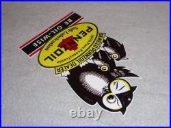 Vintage Pennzoil Be Oil Wise With 3 Owl Graphics 12 Metal Gasoline & Oil Sign Vintage Pennzoil Be Oil Wise With 3 Owl Graphics 12 Metal Gasoline & Oil Sign