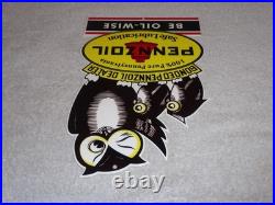 Vintage Pennzoil Be Oil Wise With 3 Owl Graphics 12 Metal Gasoline & Oil Sign