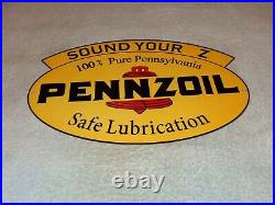 Vintage Pennzoil Sound Your Z & Safe Lubrication 12 Metal Gasoline & Oil Sign
