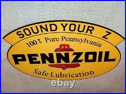 Vintage Pennzoil Sound Your Z & Safe Lubrication 12 Metal Gasoline & Oil Sign