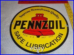 Vintage Pennzoil Supreme Pennsylvania Lubrication Gas & Oil Porcelain Metal Sign