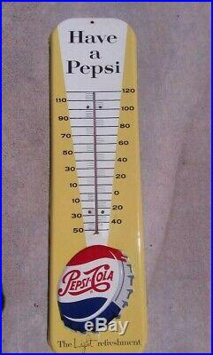 Vintage Pepsi Cola 1957 Soda Pop Gas Oil 27 Embossed Metal Thermometer Sign
