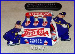 Vintage Pepsi Cola 6 Bottles + Police Policeman 12 Metal Soda Gasoline Oil Sign