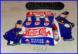 Vintage Pepsi Cola 6 Bottles + Police Policeman 12 Metal Soda Gasoline Oil Sign