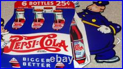 Vintage Pepsi Cola 6 Bottles + Police Policeman 12 Metal Soda Gasoline Oil Sign