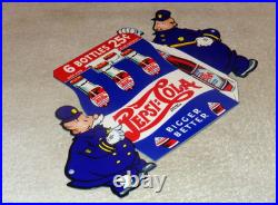 Vintage Pepsi Cola 6 Bottles + Police Policeman 12 Metal Soda Gasoline Oil Sign