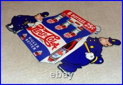 Vintage Pepsi Cola 6 Bottles + Police Policeman 12 Metal Soda Gasoline Oil Sign