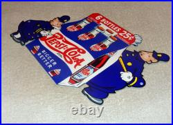 Vintage Pepsi Cola 6 Bottles + Police Policeman 12 Metal Soda Gasoline Oil Sign