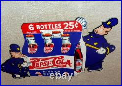 Vintage Pepsi Cola 6 Bottles + Police Policeman 12 Metal Soda Gasoline Oil Sign