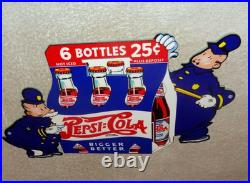 Vintage Pepsi Cola 6 Bottles + Police Policeman 12 Metal Soda Gasoline Oil Sign