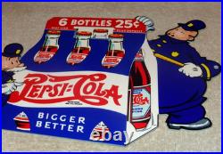 Vintage Pepsi Cola 6 Bottles + Police Policeman 12 Metal Soda Gasoline Oil Sign
