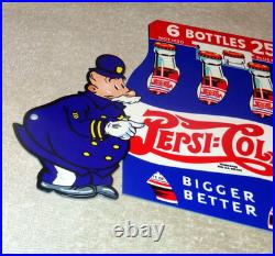Vintage Pepsi Cola 6 Bottles + Police Policeman 12 Metal Soda Gasoline Oil Sign