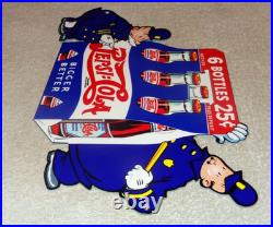Vintage Pepsi Cola 6 Bottles + Police Policeman 12 Metal Soda Gasoline Oil Sign