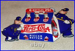 Vintage Pepsi Cola 6 Bottles + Police Policeman 12 Metal Soda Gasoline Oil Sign