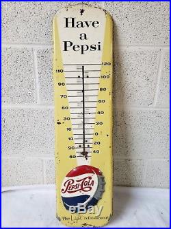 Vintage Pepsi Cola Embossed Metal Thermometer