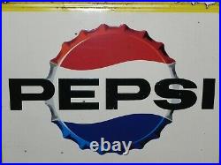 Vintage Pepsi-Cola Metal Bottle Cap Sign Yellow 46.5 X 42 GREAT FOR BARN Decor