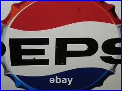 Vintage Pepsi-Cola Metal Bottle Cap Sign Yellow 46.5 X 42 GREAT FOR BARN Decor