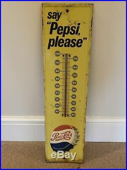 Vintage Pepsi Cola Metal Thermometer Sign Wall Mounted