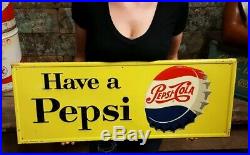 Vintage Pepsi Cola Soda Pop Gas Station 31 Embossed Metal Sign Bottle Cap