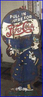 Vintage Pepsi Pete Crossing Guard Metal Sign Circa 1940's