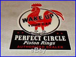 Vintage Perfect Circle Piston Rings Dealer Rooster 12 Metal Gasoline & Oil Sign