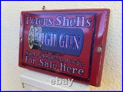Vintage Peters Shells High Gun Porcelain Sign Metal Oil Gas Shotgun Firearm Ammo