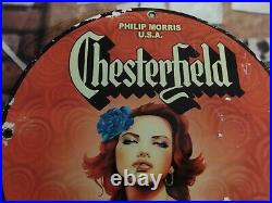 Vintage Philip Morris Chesterfield Cigarettes Porcelain Gas Station Metal Sign