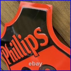 Vintage Phillips 66 Embossed Metal Sign Porcelain USA Oil Gas Petroleum Garage