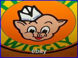 Vintage Piggly Wiggly Grocery Store 11 3/4 Porcelain Metal Pig, Gasoline Sign
