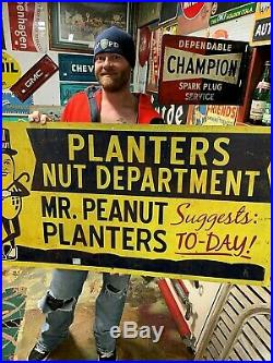 Vintage Planters Nut Dept Metal Sign Bakery Kitchen With Mr Peanut Graphic 47X24