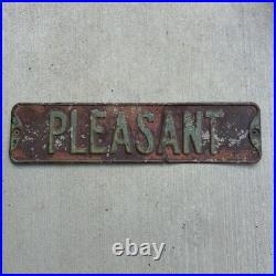 Vintage Pleasant Metal Street Sign Rustic Barn-Fresh Distressed 24 Long